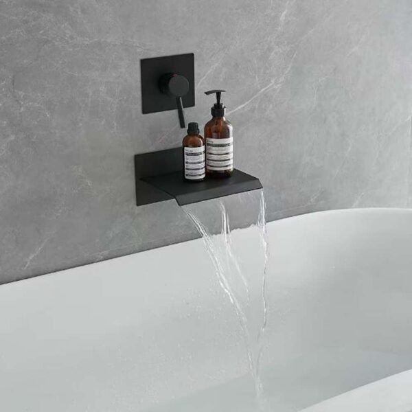 Single Handle Wall Mount Spout Waterfall Tub Faucet Bathtub Filler in Matte Black