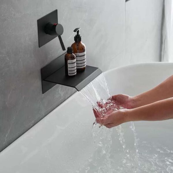 Single Handle Wall Mount Spout Waterfall Tub Faucet Bathtub Filler in Matte Black