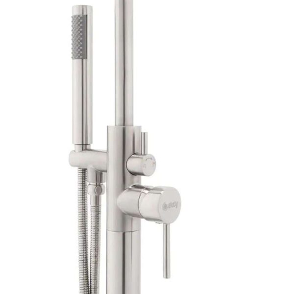 1-Handle Freestanding Floor Mount Tub Faucet Bathtub Filler with Hand Shower in Brush Nickel