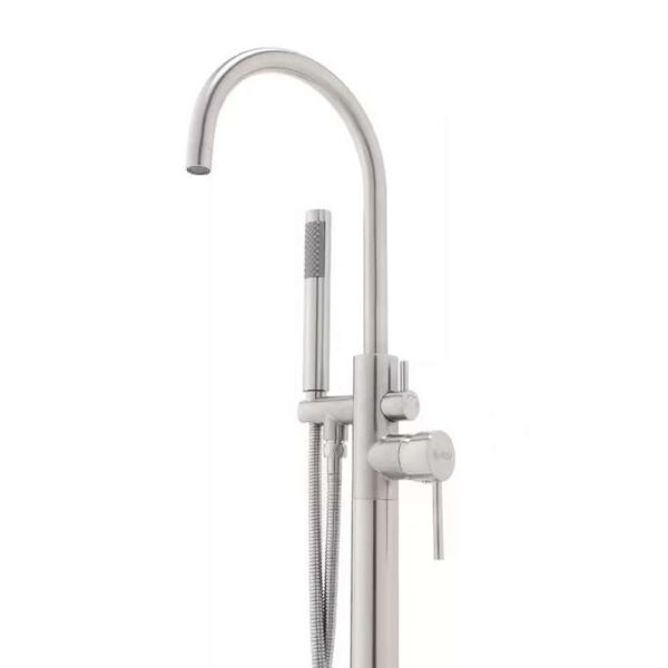 1-Handle Freestanding Floor Mount Tub Faucet Bathtub Filler with Hand Shower in Brush Nickel