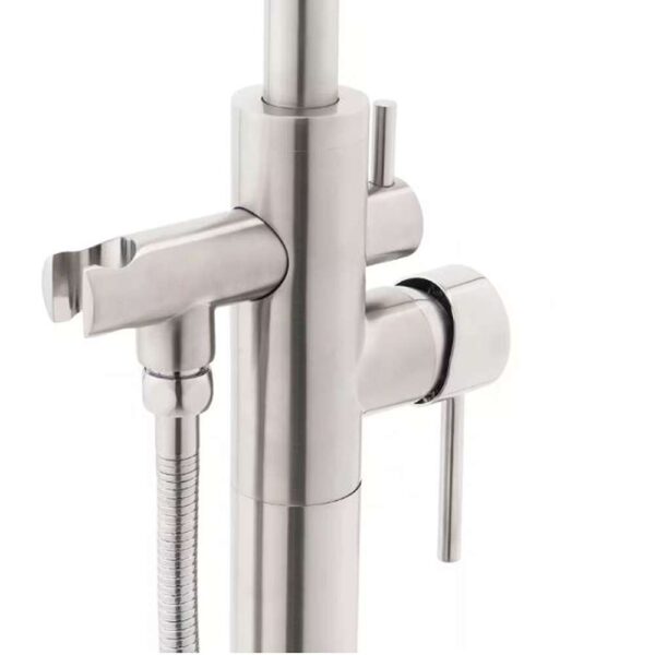 1-Handle Freestanding Floor Mount Tub Faucet Bathtub Filler with Hand Shower in Brush Nickel