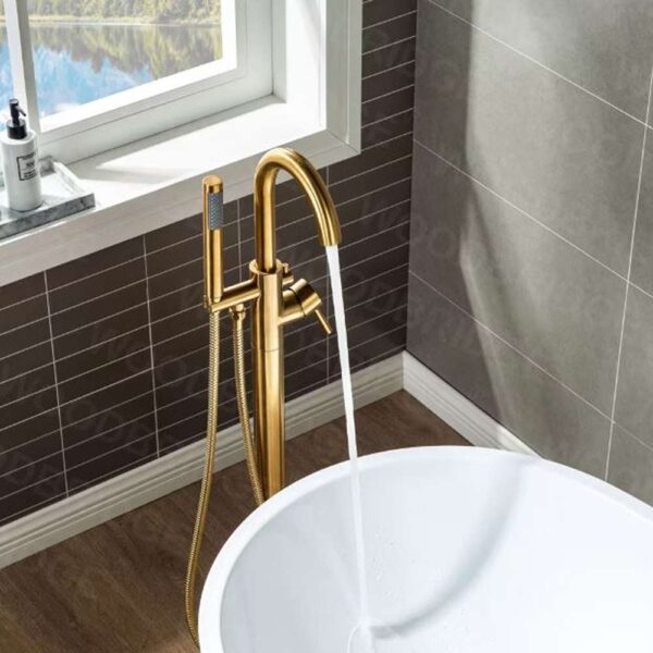 Florence Single-Handle Freestanding Tub Faucet with Hand Shower in Brushed Gold