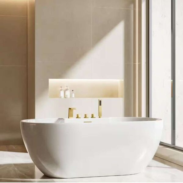 3-Handles Deck-Mount Roman Tub Faucet with Hand Shower in Brushed Gold (Valve Included)